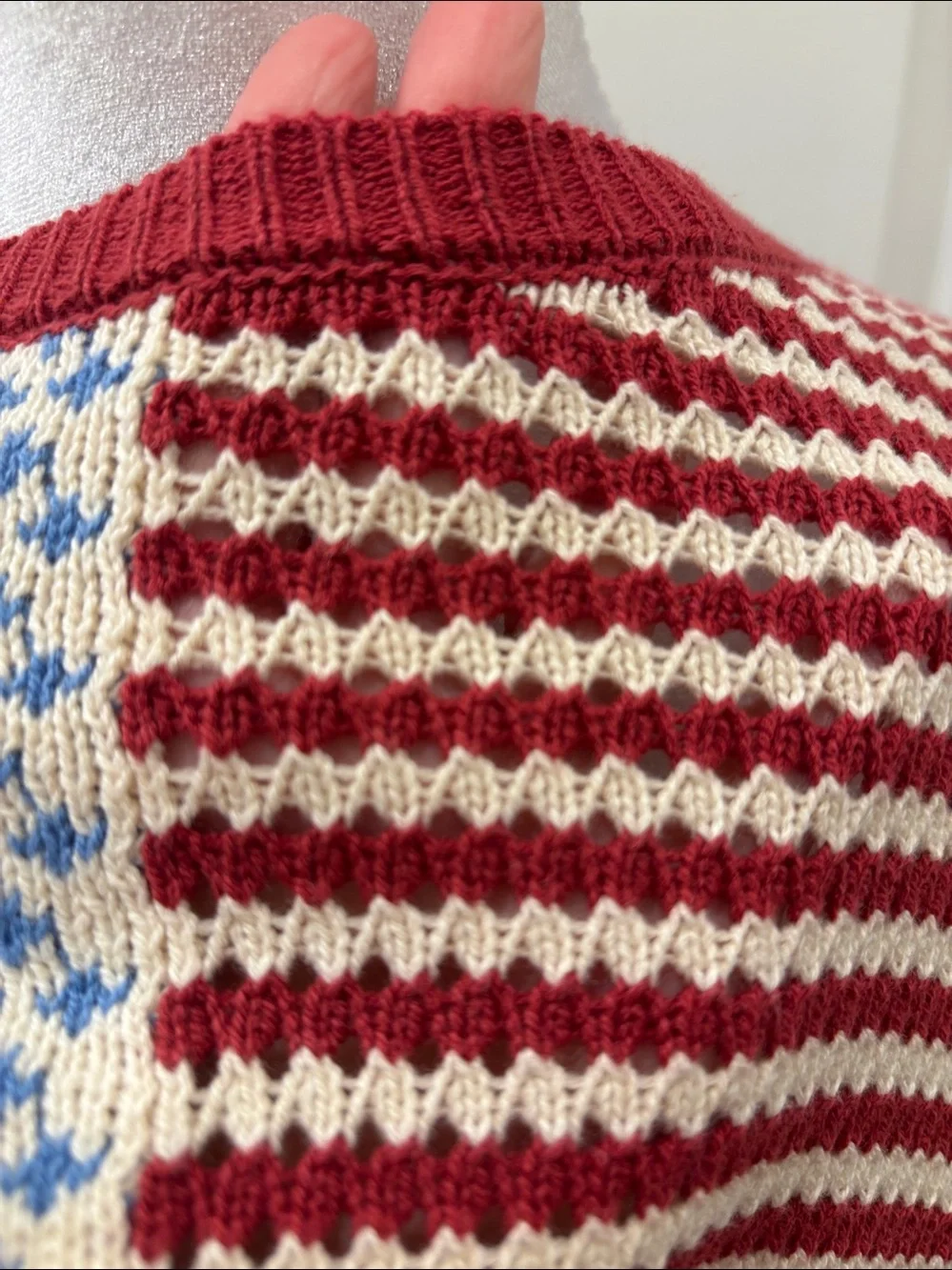 NWT SOHO & Stella US flag Striped open knit Sweater- XL
